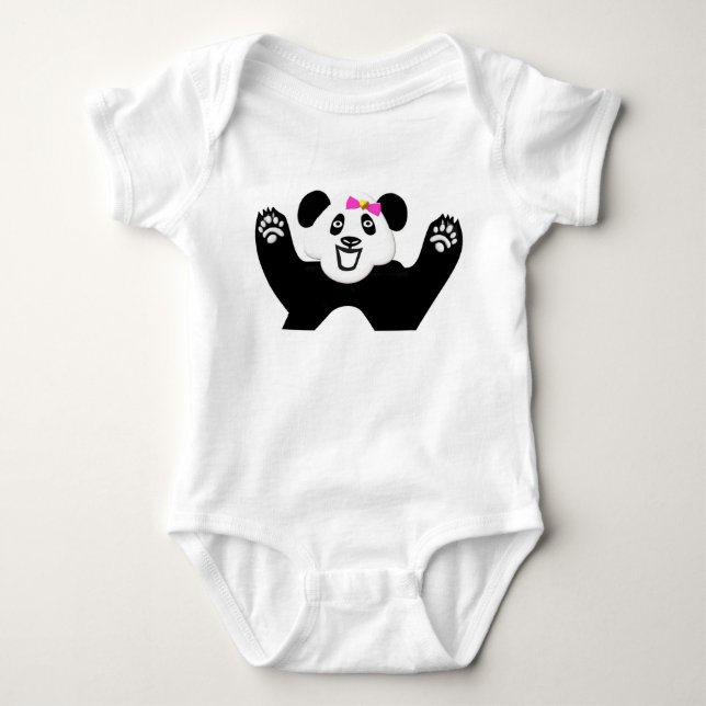 Body Para Bebé Panda adorable con arco rosado (Anverso)