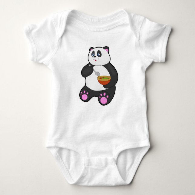 Body Para Bebé Panda al comer con Spoon & Bowl (Anverso)