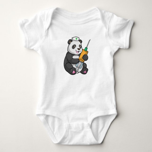 Body Para Bebé Panda como enfermera con jeringa (Anverso)