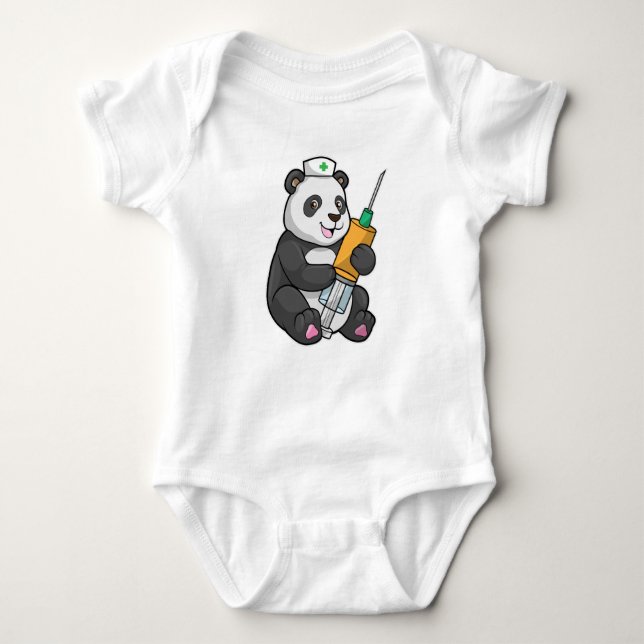 Body Para Bebé Panda como enfermera con jeringas (Anverso)