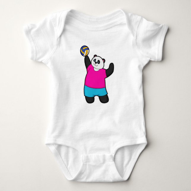 Body Para Bebé Panda como jugador de voleibol con voleibol (Anverso)