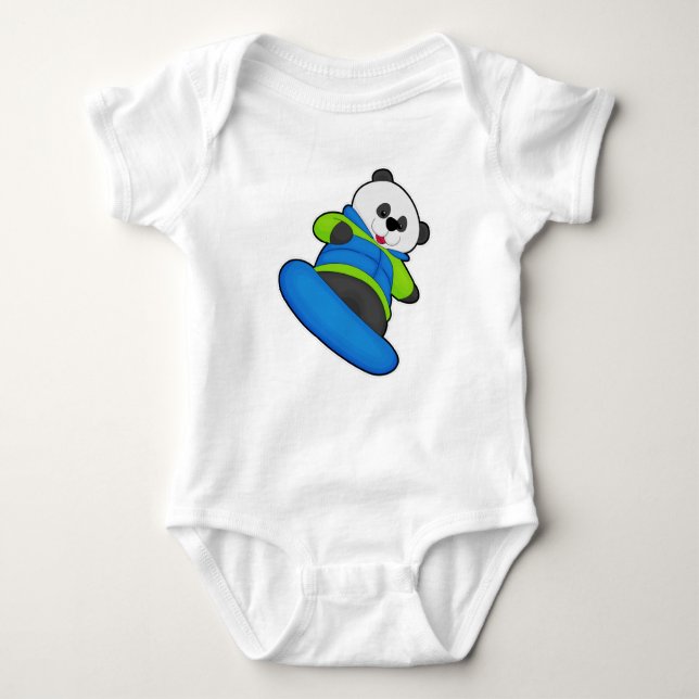 Body Para Bebé Panda como snowboard con snowboard (Anverso)