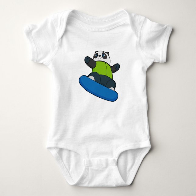 Body Para Bebé Panda como snowboard con snowboard (Anverso)