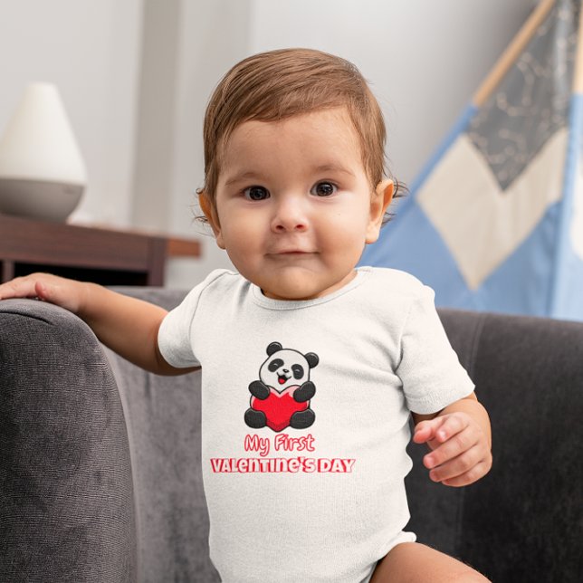Body Para Bebé Panda del primer día de San Valentín del bebé con  (Subido por el creador)