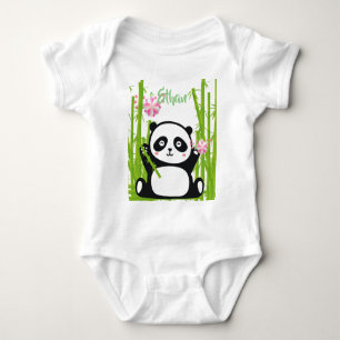 Body Para Bebé Panda feliz con flores de bambú y cerezo