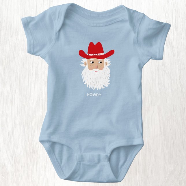 Body Para Bebé Papá Noel vaquero Texto personalizado Navidad (Fun Cowboy Santa Claus Western Christmas custom text personalized baby bodysuit)