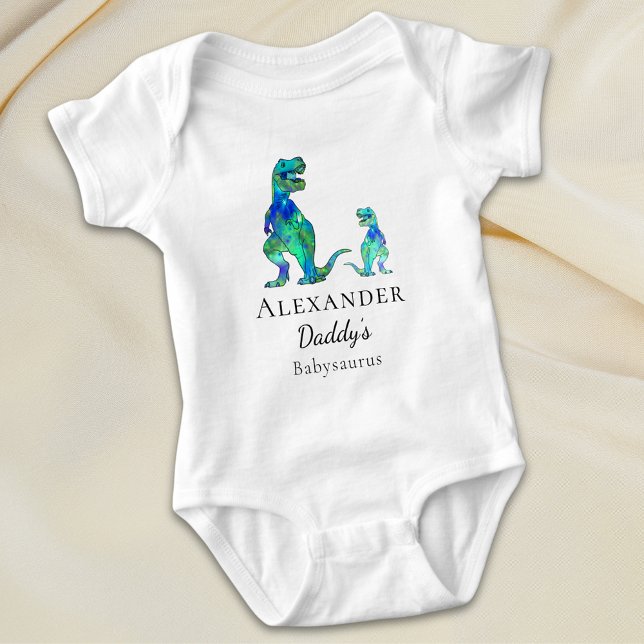 Body Para Bebé Papasauro Dinosaureo con Nombre Personalizado (Daddy's babysaurus Cute dinosaur personalized baby one piece colorful T-Rex dino dad and baby Boy)