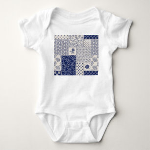 Body Para Bebé Parche floral azul índigo beige