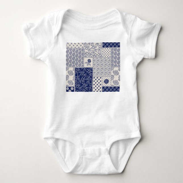Body Para Bebé Parche floral azul índigo beige (Anverso)