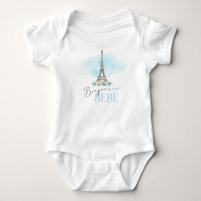 Body Para Bebé Paris Eiffel Tower Bonjour Bébé Baby Bodysuit (Anverso)
