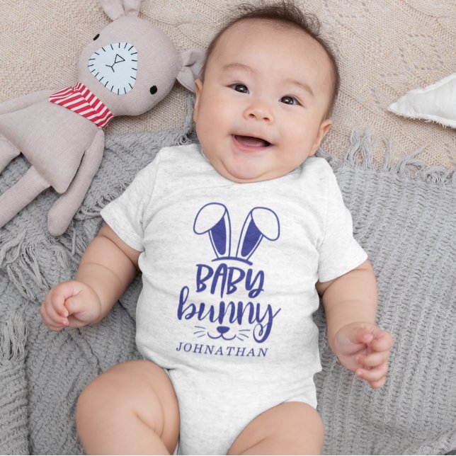 Body Para Bebé Pascua personalizada de niño pequeño conejito (Personalized Cute Boy Baby Bunny Easter Baby Bodysuit)
