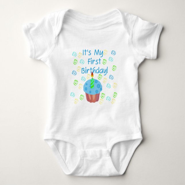 Body Para Bebé Pastel azul con Vela Primer Cumpleaños (Anverso)