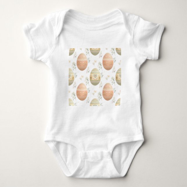 Body Para Bebé Pastel Easter Eggs Floral Damask Spring Baby (Anverso)