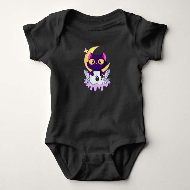 Body Para Bebé Pastel Gótico Moon Wiccan Animal Cat Skull (Anverso)