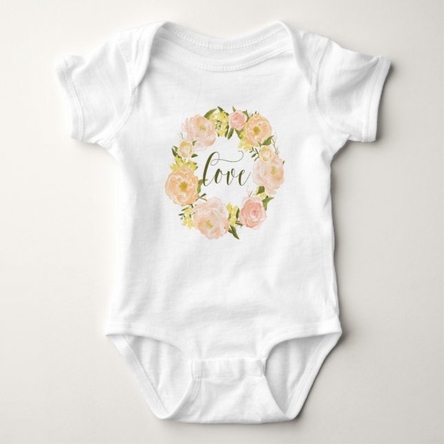 Body Para Bebé Pastel Naranja Peonies Wreath | Letras de amor (Anverso)