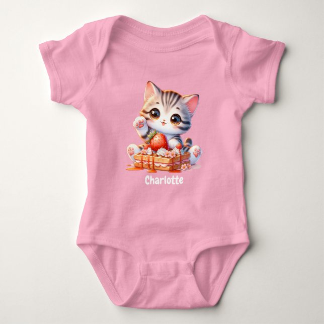 Body Para Bebé Pastel Pink Cute Kitten Cat with Dessert Waffles (Anverso)