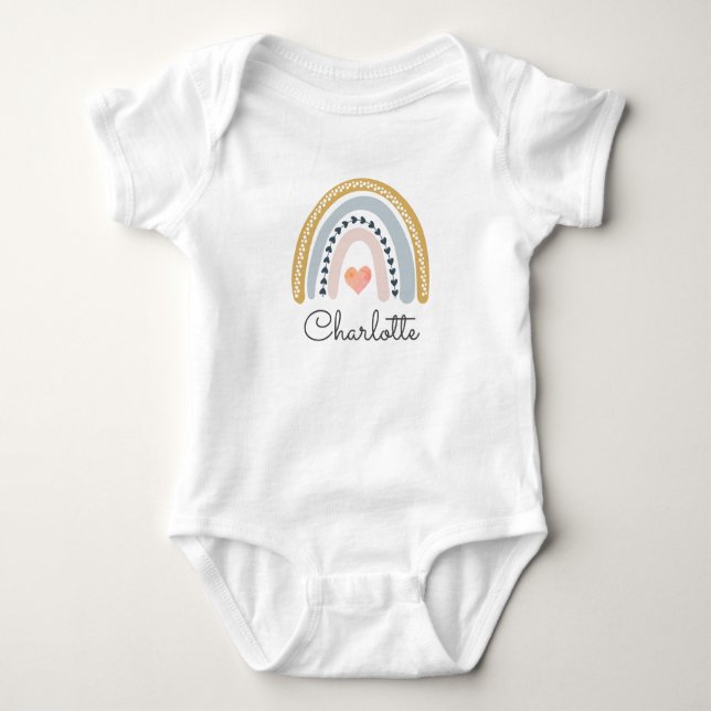 Body Para Bebé Pastel Rainbow Baby Name Hearts (Anverso)