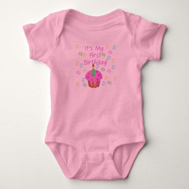 Body Para Bebé Pastel rosa con Vela Primer Cumpleaños (Anverso)