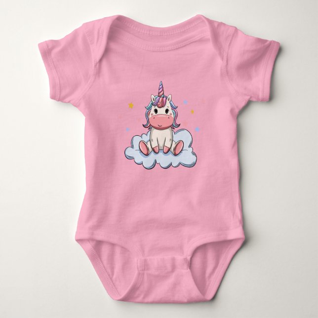 Body Para Bebé Pastel rosa Unicornio en una nube (Anverso)