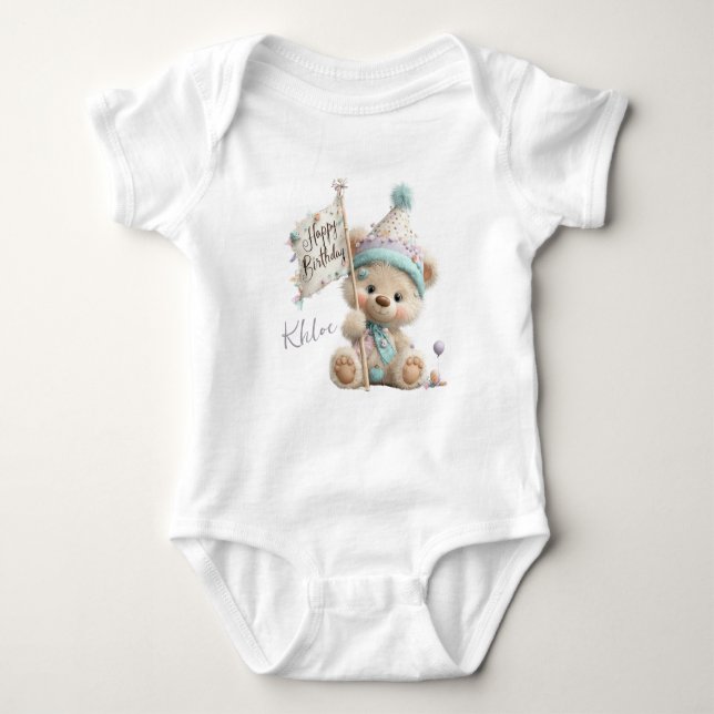 Body Para Bebé Pastel Teddy Bear Birthday  (Anverso)