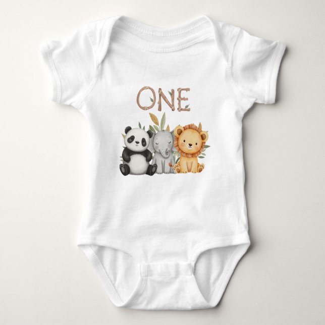 Body Para Bebé Pastel Tropical Salvaje Una Selva Animales Safari (Anverso)