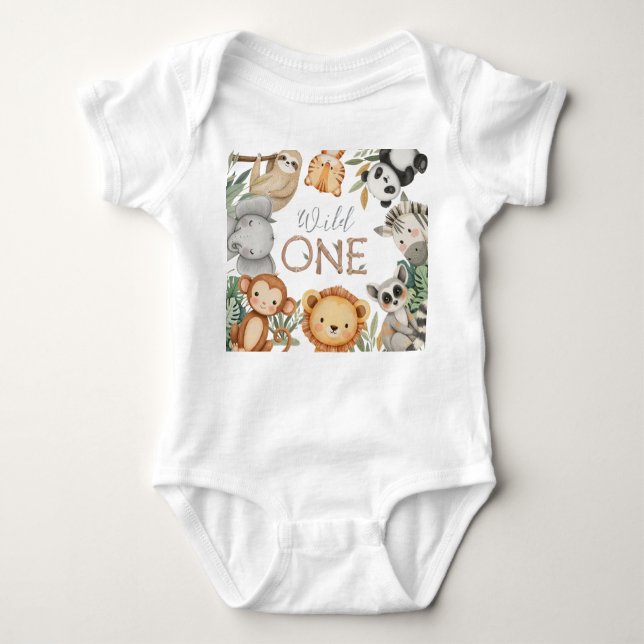 Body Para Bebé Pastel Tropical Salvaje Una Selva Animales Safari (Anverso)