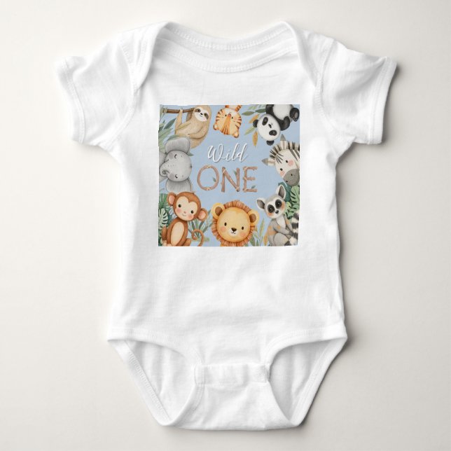 Body Para Bebé Pastel Tropical Salvaje Una Selva Animales Safari (Anverso)
