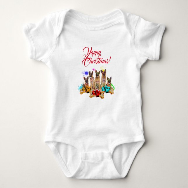 Body Para Bebé Pastor Alemán Lindo Customizable Ladra Navidad (Anverso)