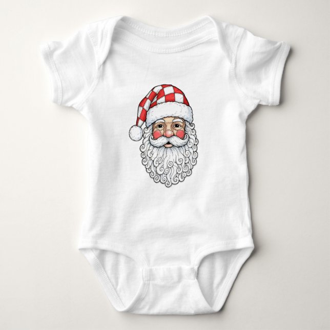 Body Para Bebé Patchwork Santa Face Doodle Art Pen and Ink Style (Anverso)