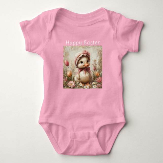 Body Para Bebé Patito Feliz Pascua Bonete Rosa Tulipanes Margarit (Anverso)