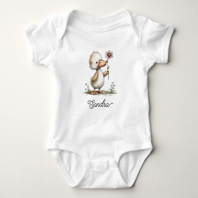 Body Para Bebé Pato Adorable con Flor (Anverso)