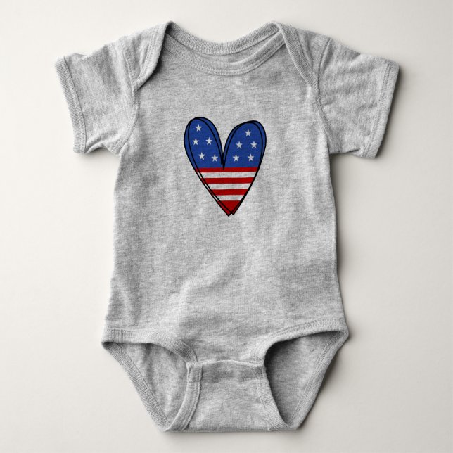 Body Para Bebé Patriotic USA Love Heart (Anverso)