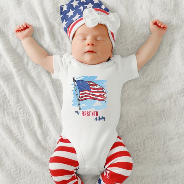 Body Para Bebé Patriótico De La Bandera Estadounidense Mi Primer  (My First 4th Of July American Flag Patriotic Baby Bodysuit)