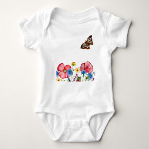 Body Para Bebé Patrón acuarela con flores silvestres dibujadas a 