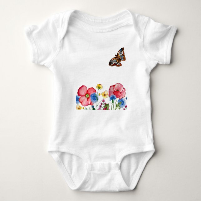 Body Para Bebé Patrón acuarela con flores silvestres dibujadas a  (Anverso)