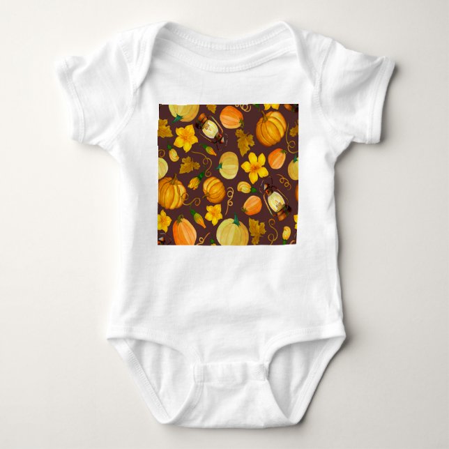 Body Para Bebé Patrón acuarela de otoño de la cosecha de calabaza (Anverso)