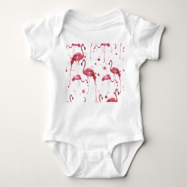 Body Para Bebé Patrón de acuarela de flamenco, diseño vibrante. (Anverso)