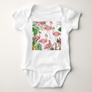 Body Para Bebé Patrón de acuarela de hojas tropicales de flamengo