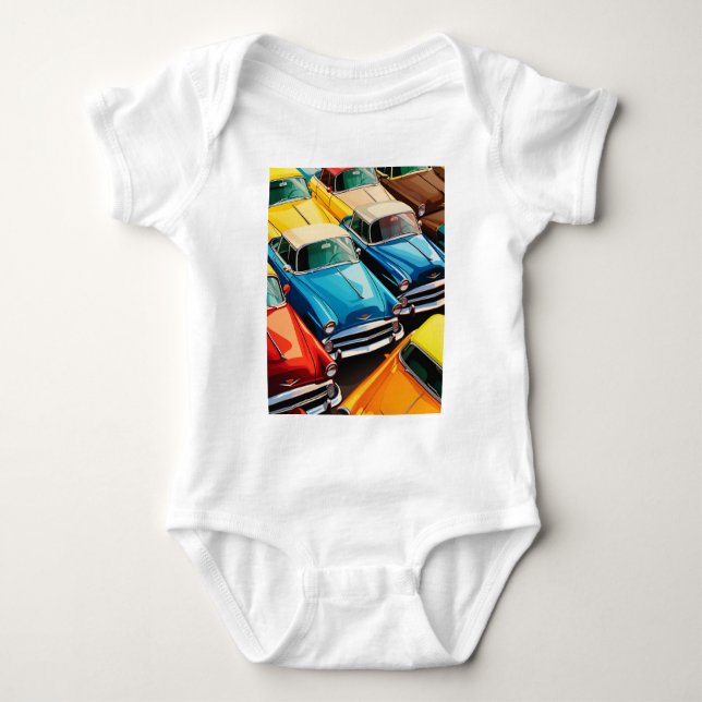 Body Para Bebé Patrón de coches antiguos (Anverso)
