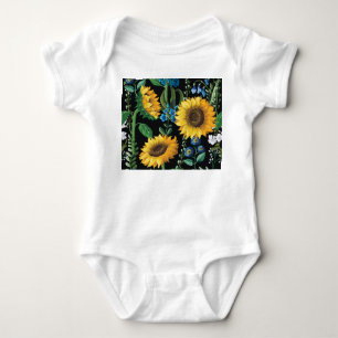 Body Para Bebé Patrón de girasol de fondo negro