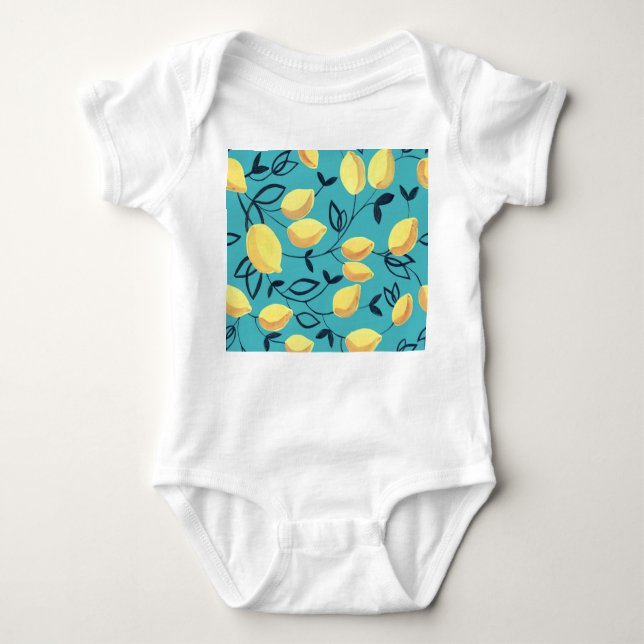 Body Para Bebé Patrón de gouache de limón amarillo sobre turquesa (Anverso)