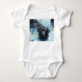 Body Para Bebé Patrón de Labrador Negro Nadando