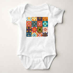 Body Para Bebé Patrón de Ornato de Baldosas Vintage Geométricas