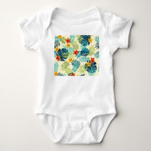 Body Para Bebé Patrón de verano de Monstera Tropical Hibiscus