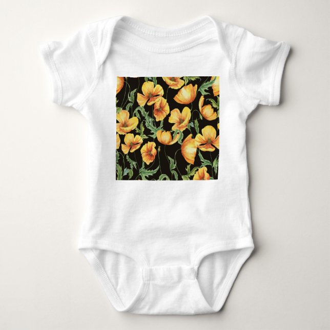 Body Para Bebé Patrón floral de la acuarela de la adormidera amar (Anverso)