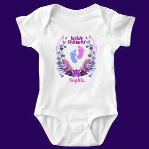 Body Para Bebé Patrón floral personalizado de Baby Shower persona