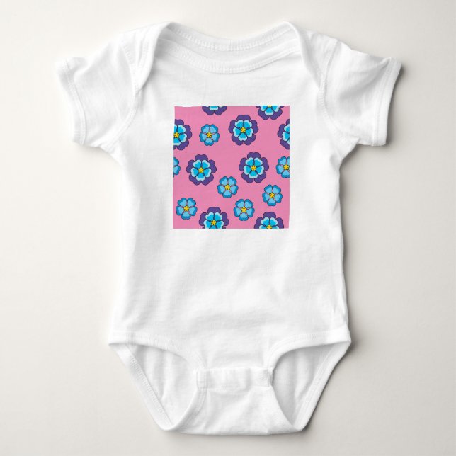 Body Para Bebé Patrón floral rosa violeta azul (Anverso)