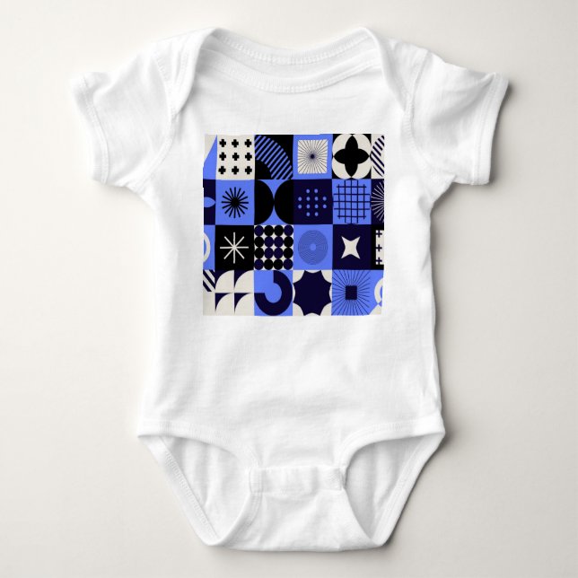 Body Para Bebé Patrón retrofuturista audaz de Bauhaus geométrico (Anverso)