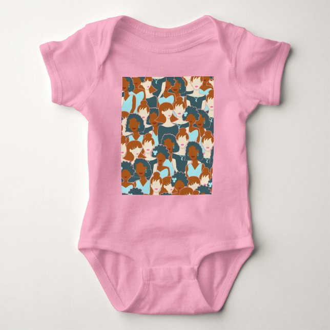 Body Para Bebé Patrón sin fisuras con chicas negros y chicas blan (Anverso)