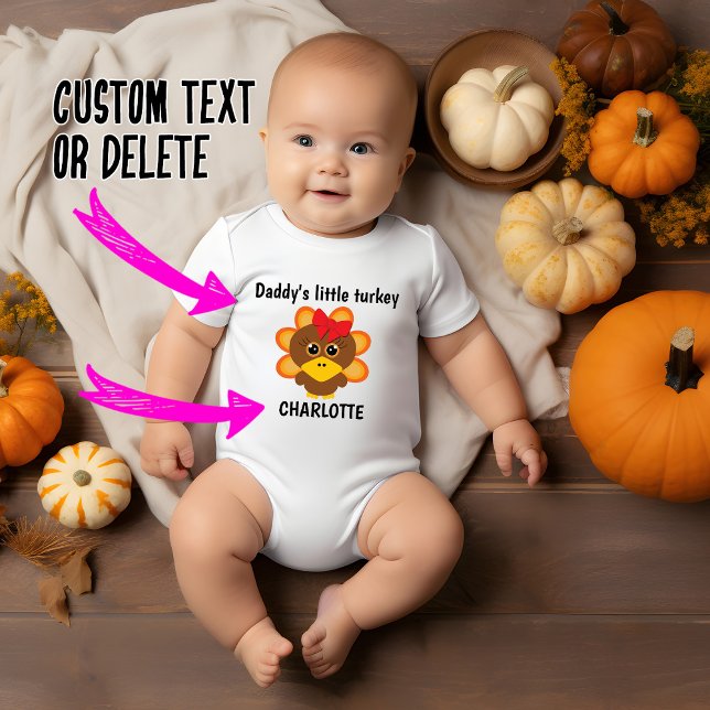 Body Para Bebé 🦃 pavo de papá con cualquier nombre (Adorable little turkey whit red bow, baby bodysuit,  customizable text)
